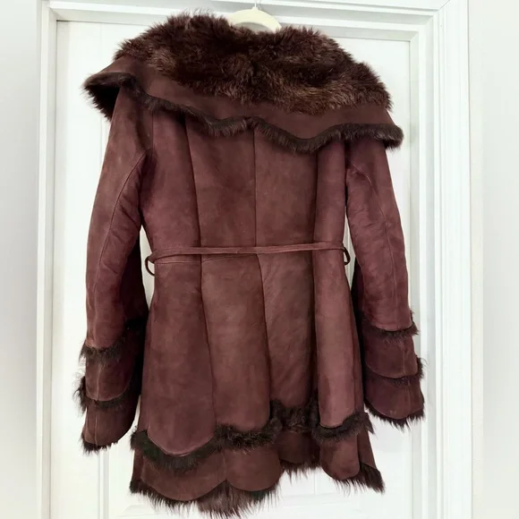RARE Vintage Suede Shearling HEAVY COAT super warm made in USA Fit & Flare sz L - Picture 6 of 17